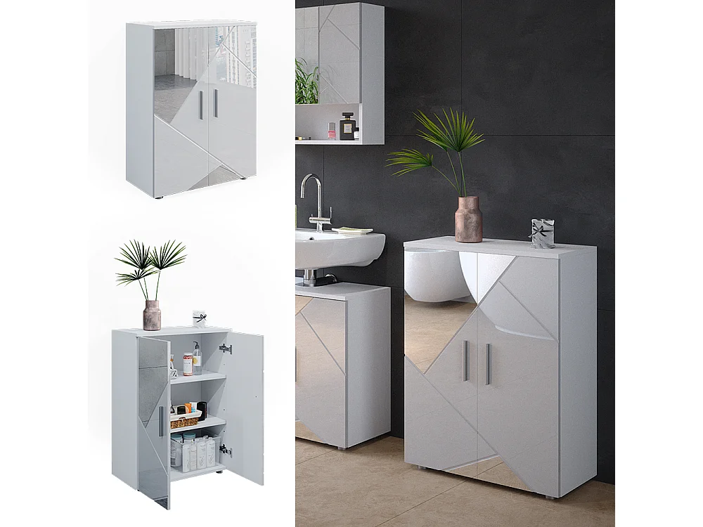 Meuble salle de bain blanc brillant avec inserts 60x30x81 irma
