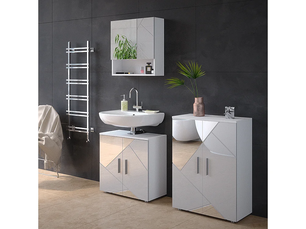 Meuble salle de bain blanc brillant avec inserts 60x30x81 irma