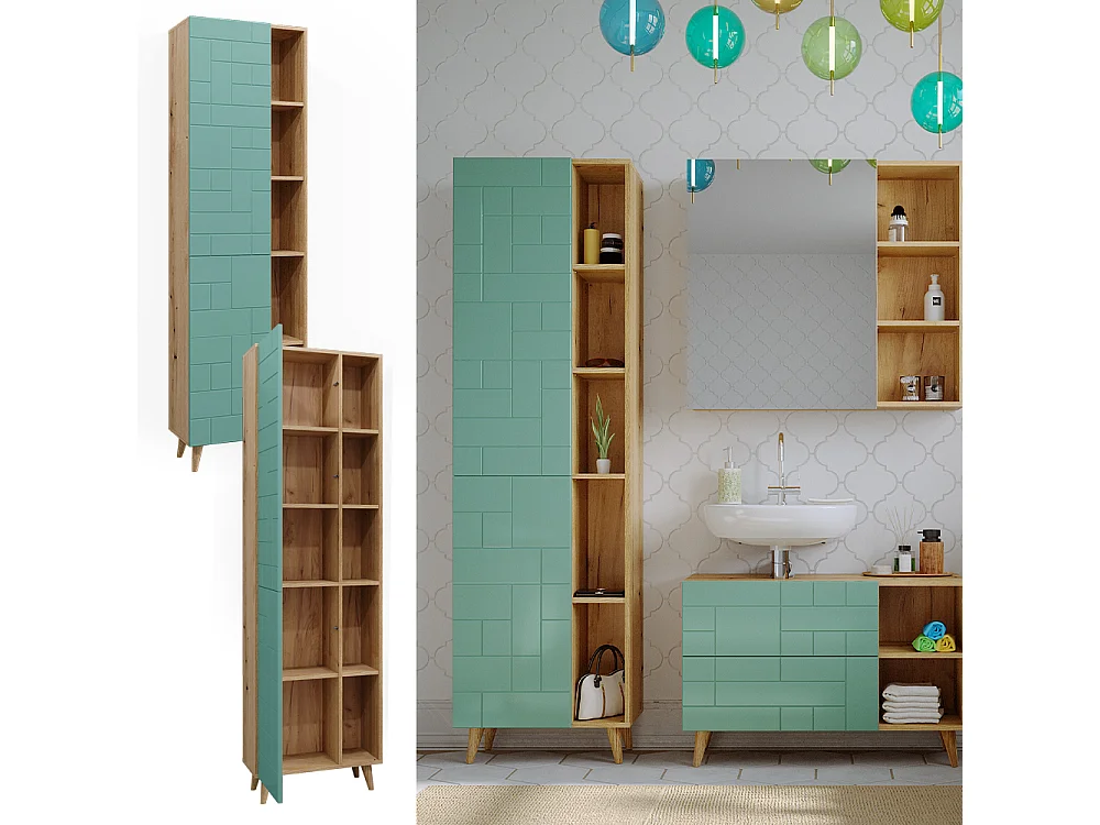 Meuble salle de bain vert menthe 56x30.6x193 rudi
