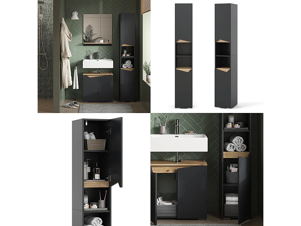 Meuble salle de bain anthracite/artisan 30x35x180 marelle