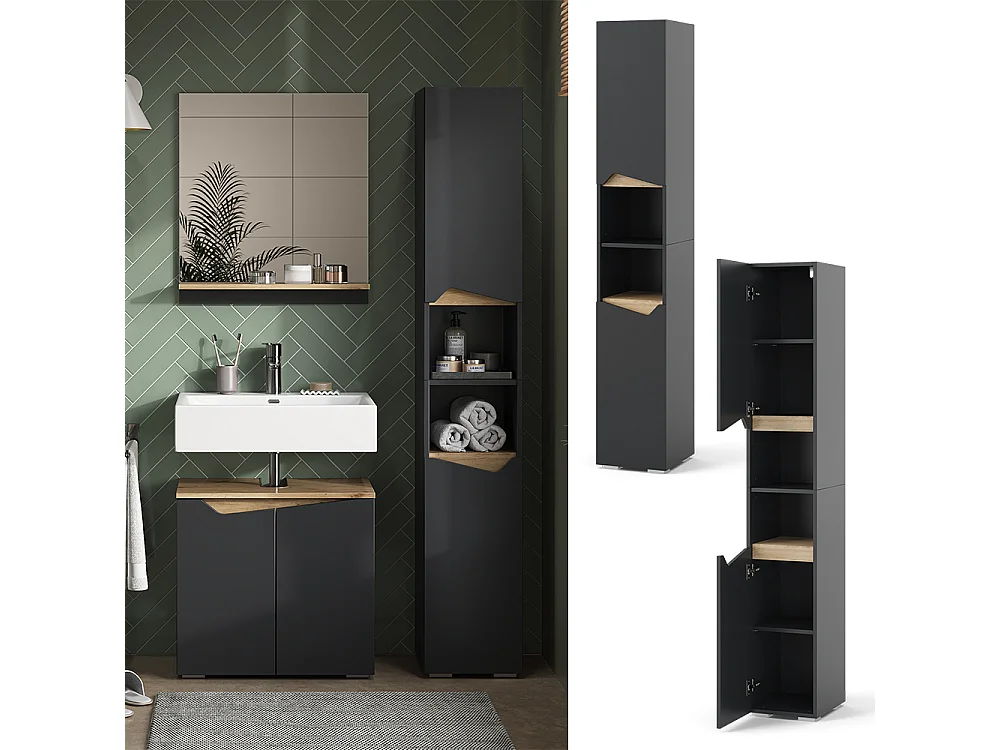 Meuble salle de bain anthracite/artisan 30x35x180 marelle