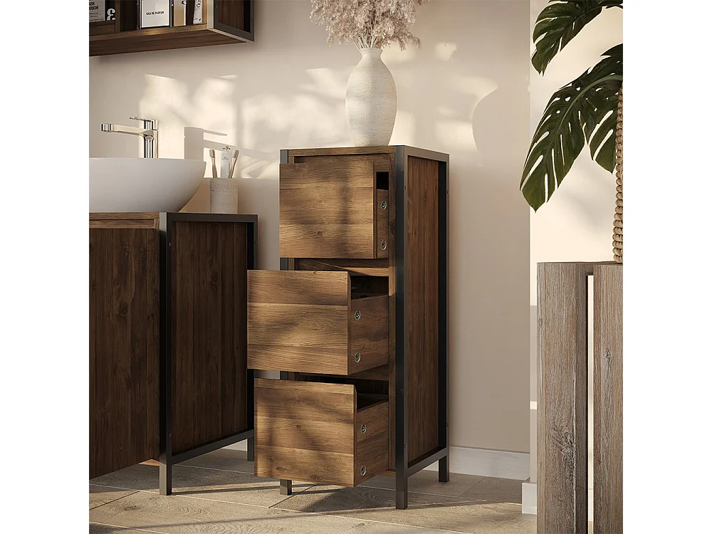 Meuble salle de bain chêne/noir 30x30x80 naola