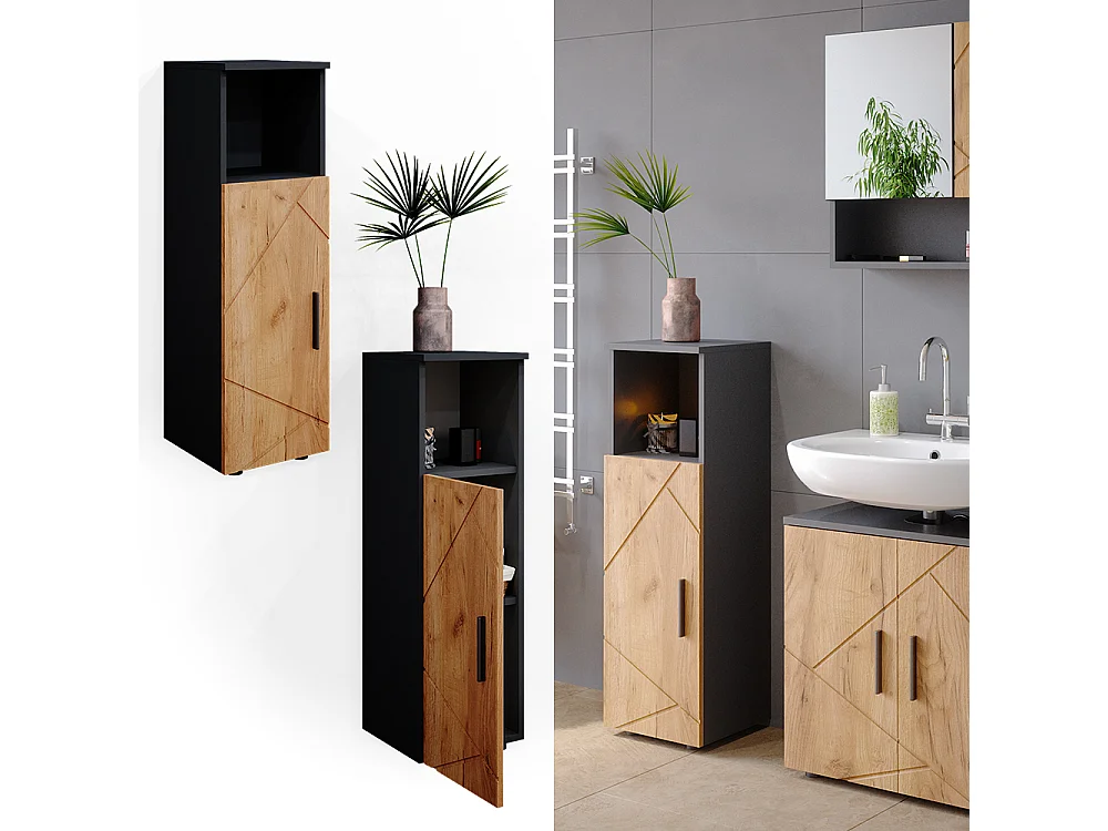 Meuble salle de bain chêne doré/anthracite 30x30x95 irma