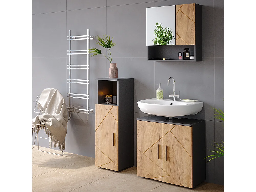 Meuble salle de bain chêne doré/anthracite 30x30x95 irma