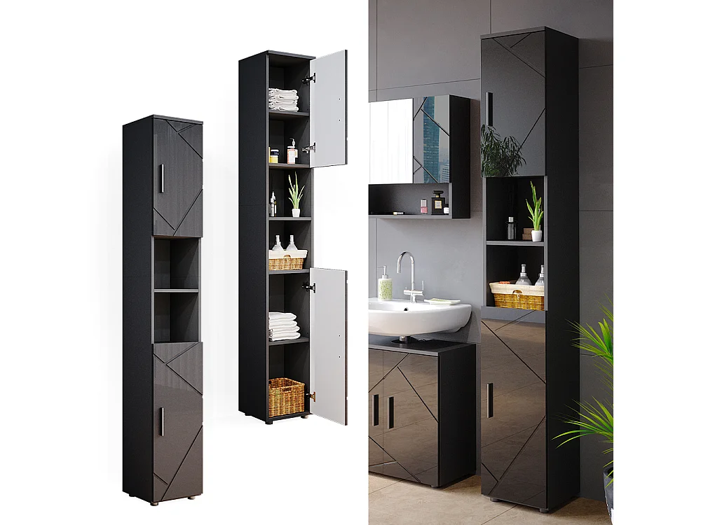 Meuble salle de bain anthracite haute brillance 30x30x192 irma