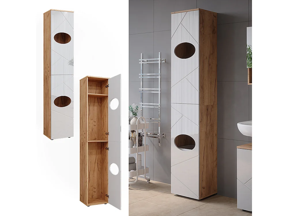 Armoire à linge  blanc brillant/chêne doré 37.2x32x192 irma