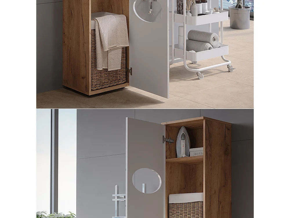 Armoire à linge  blanc brillant/chêne doré 37.2x32x192 irma