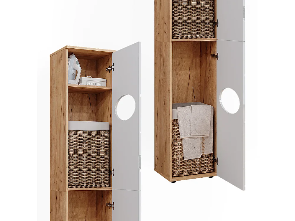 Armoire à linge  blanc brillant/chêne doré 37.2x32x192 irma