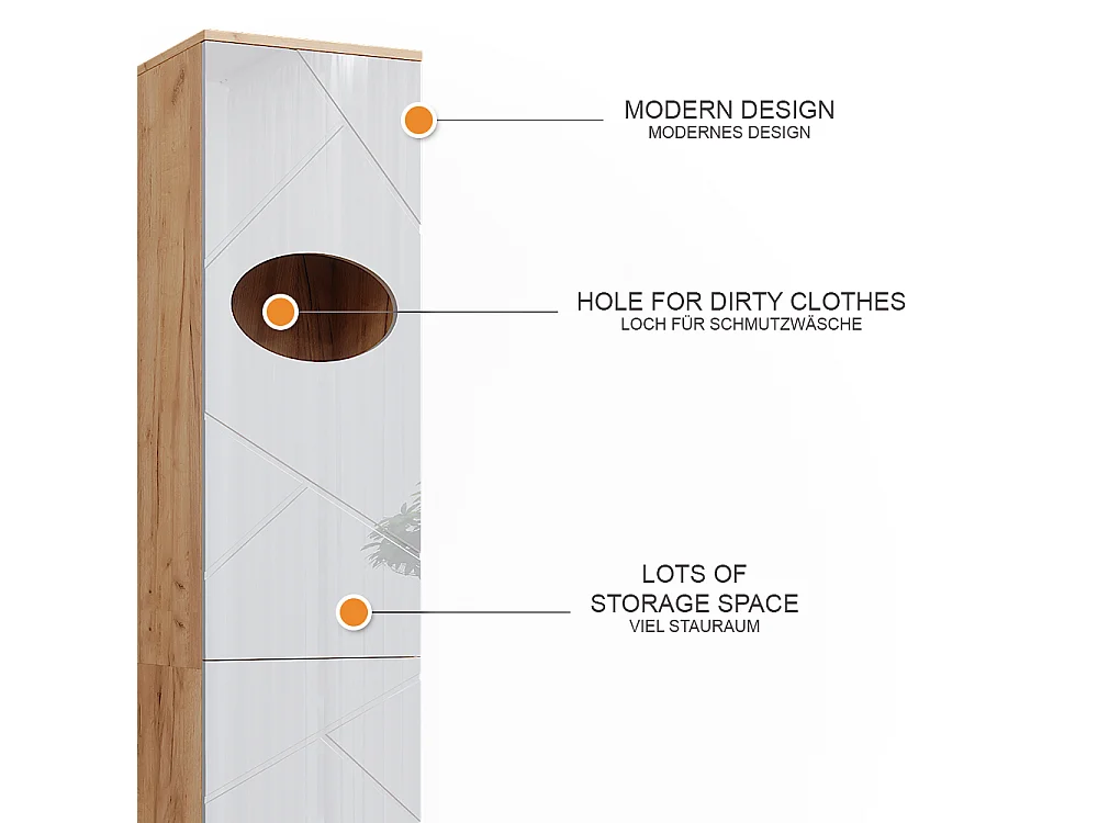 Armoire à linge  blanc brillant/chêne doré 37.2x32x192 irma