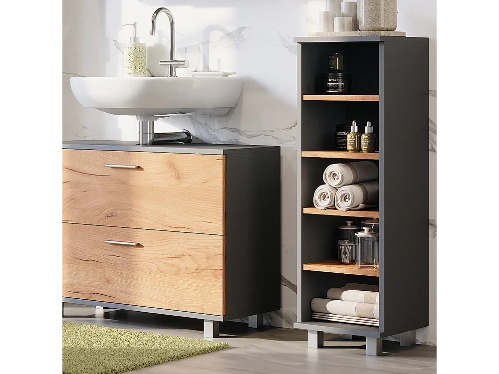 Midischrank anthrazit/goldkraft eiche 30.2x30x95 ilias