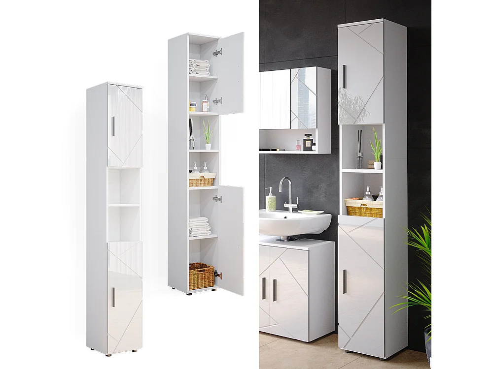 Meuble salle de bain blanc haute brillance 30x30x192 irma