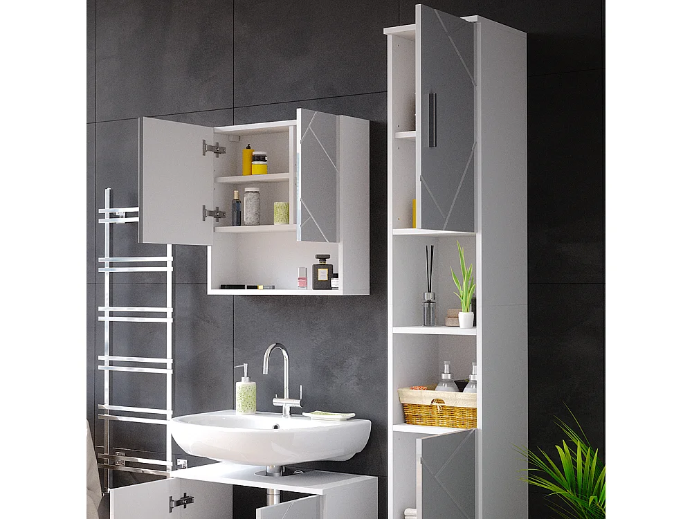 Meuble salle de bain blanc haute brillance 30x30x192 irma