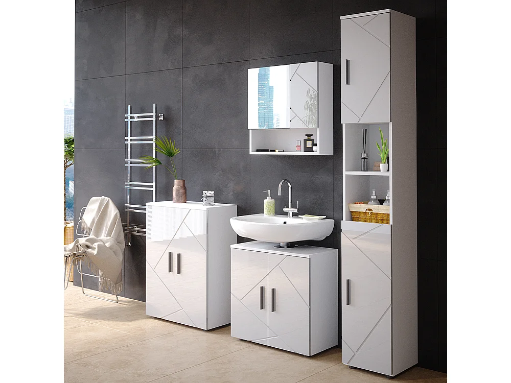 Meuble salle de bain blanc haute brillance 30x30x192 irma