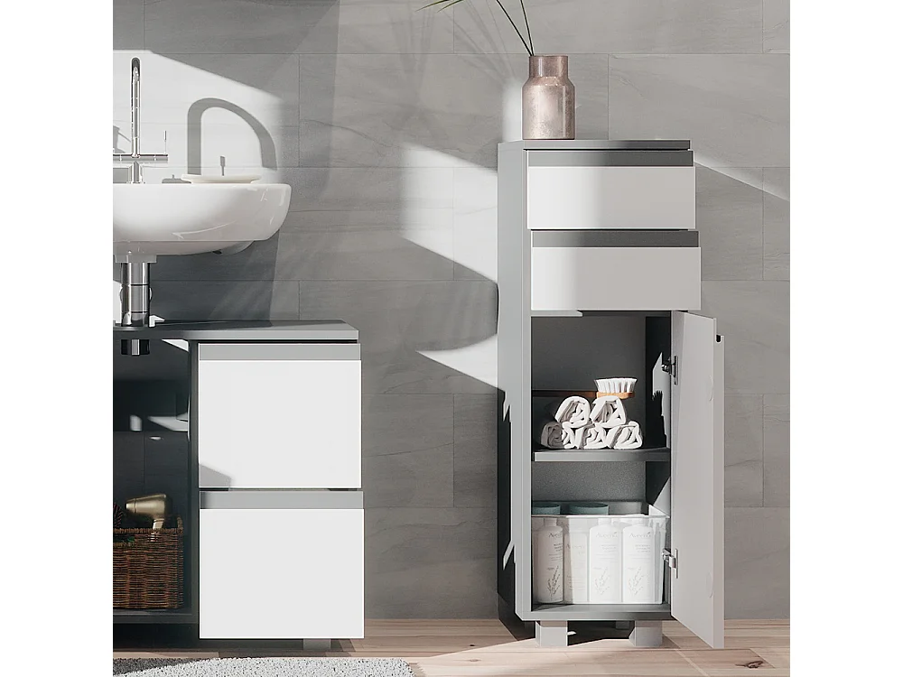 Meuble salle de bain blanc 30x30x95 j-shape