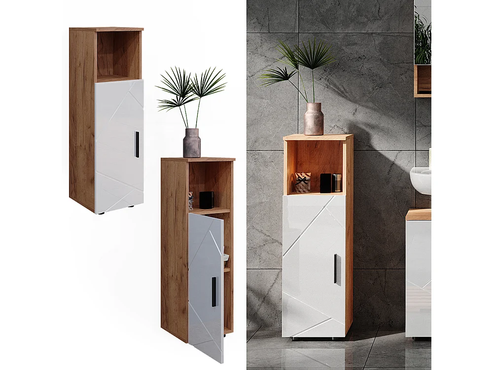 Midischrank weiß hochglanz/goldkraft eiche 30x30x95 irma