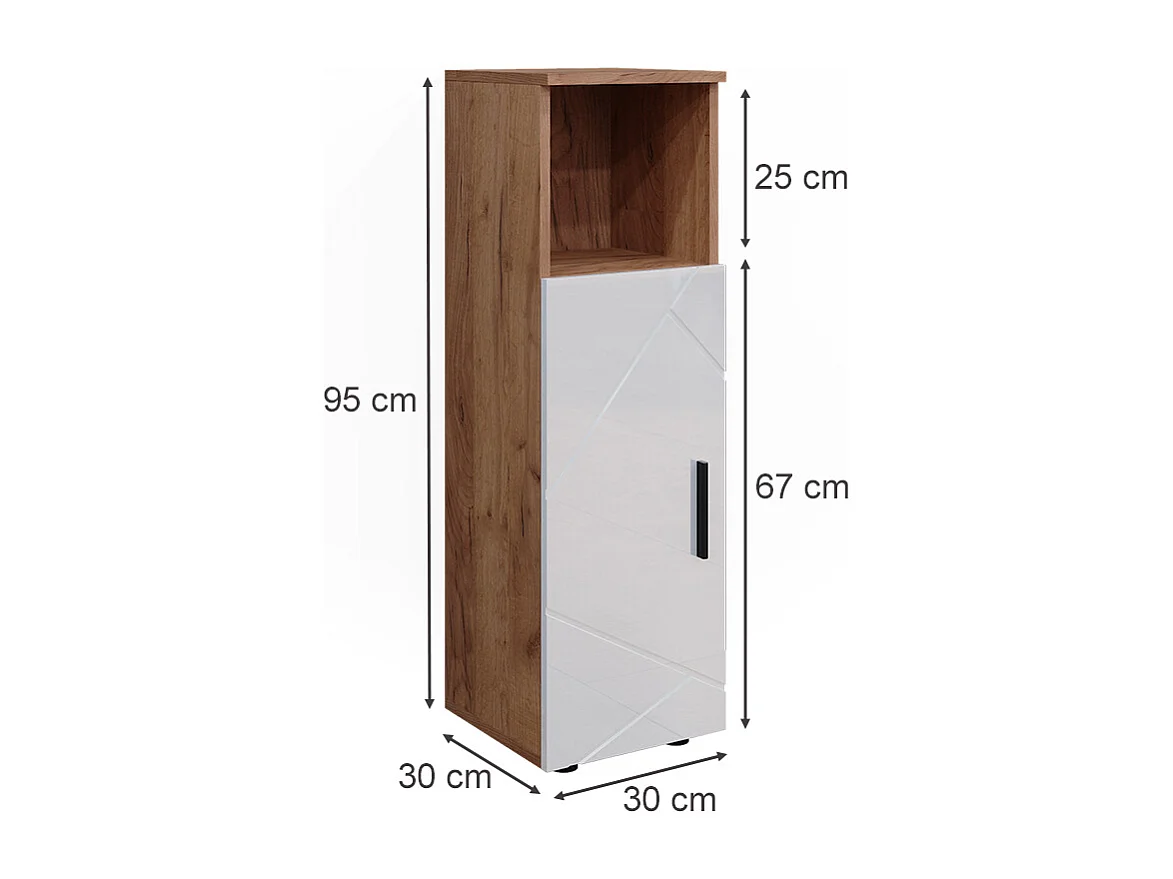 Midischrank weiß hochglanz/goldkraft eiche 30x30x95 irma
