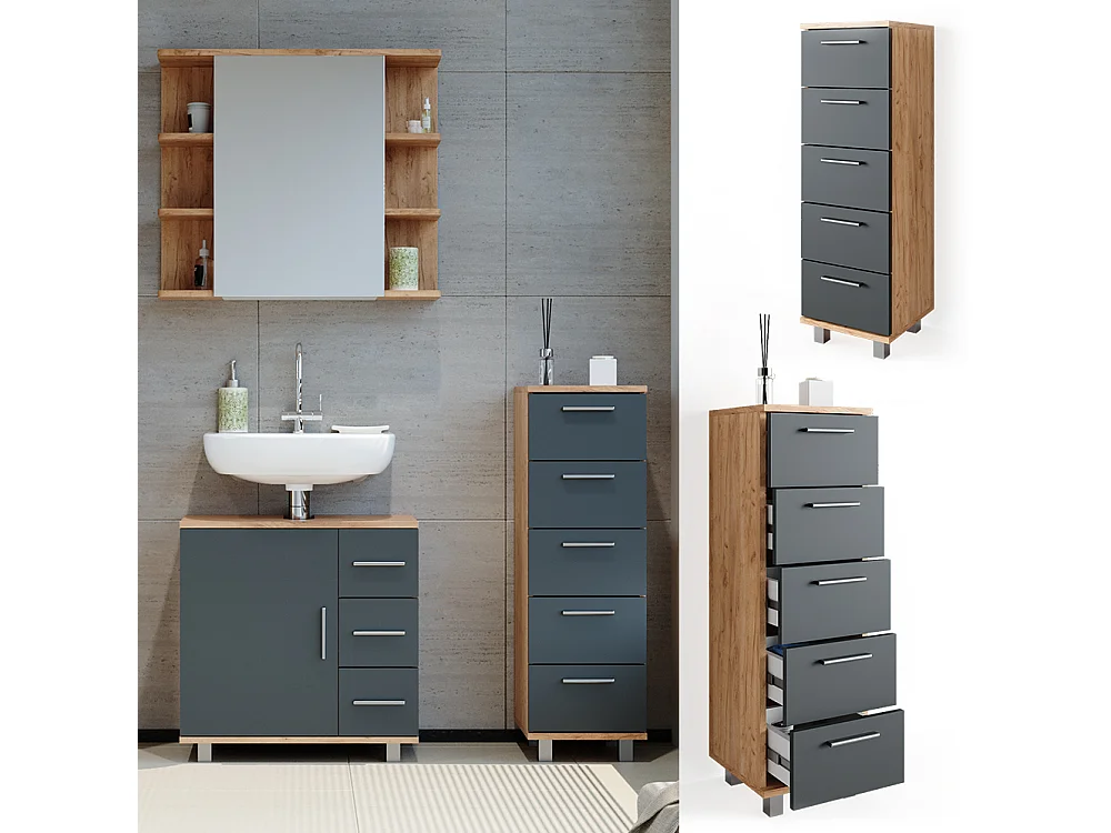 Meuble salle de bain chêne de force doré 30x30x95 ilias