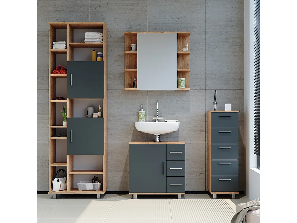 Meuble salle de bain chêne de force doré 30x30x95 ilias