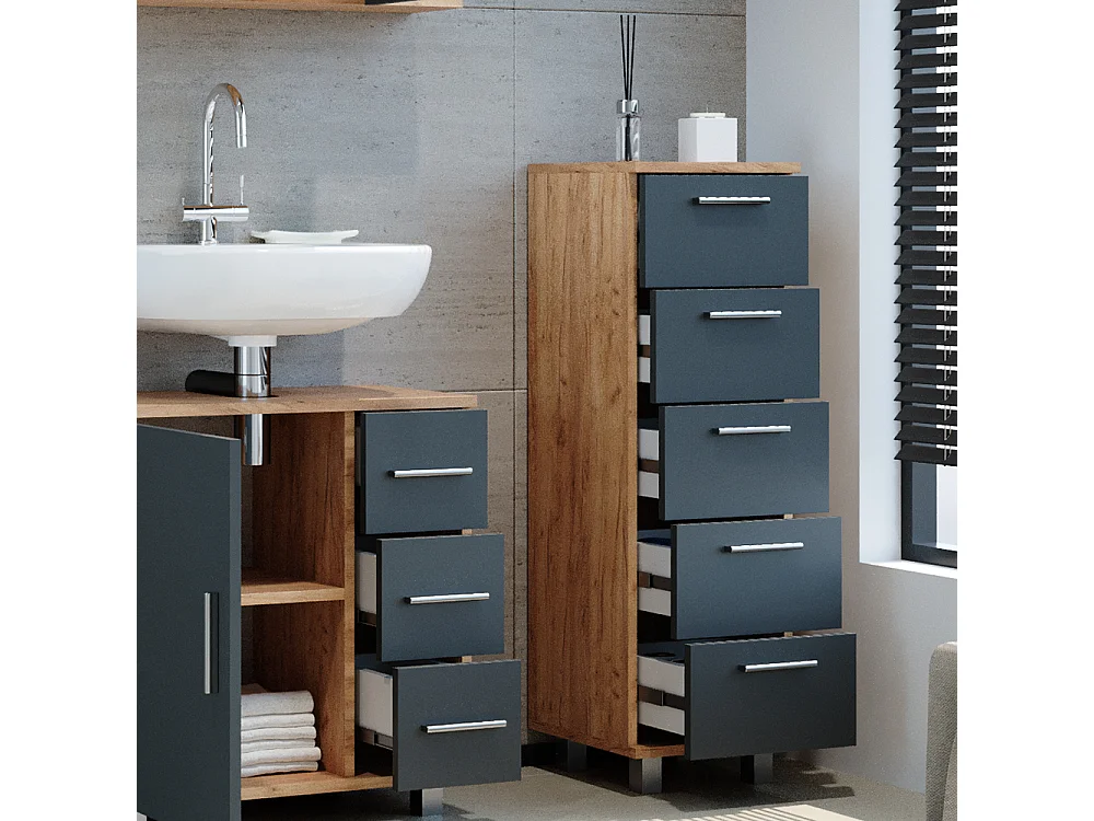 Meuble salle de bain chêne de force doré 30x30x95 ilias