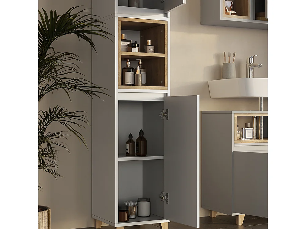 Meuble salle de bain grège 30x30x170 elnor