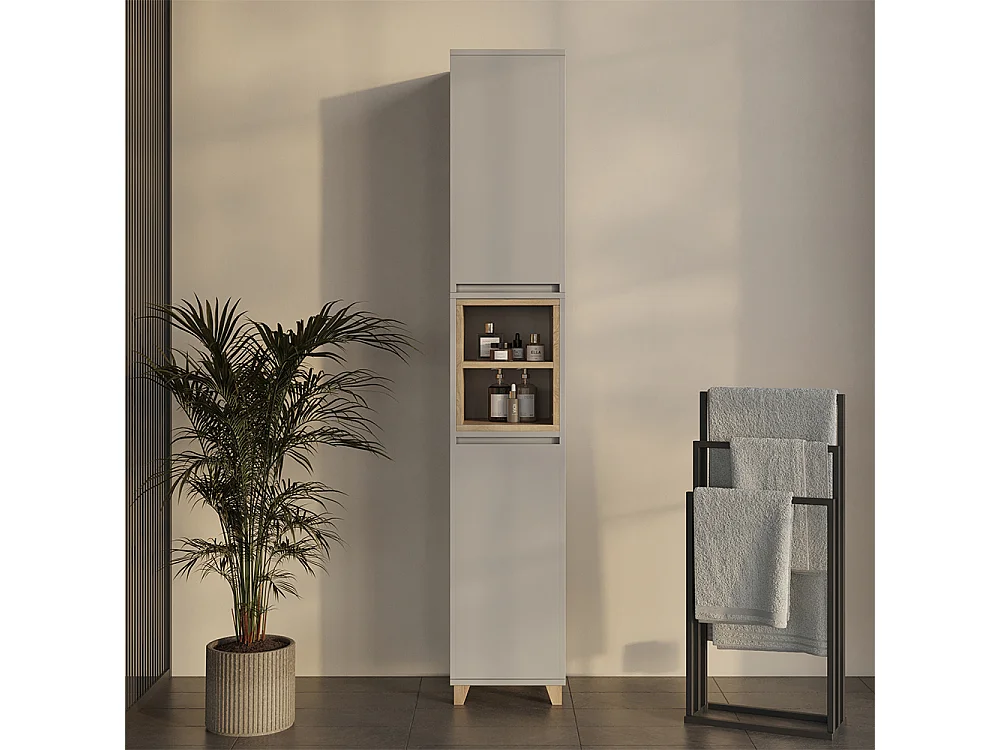 Meuble salle de bain grège 30x30x170 elnor