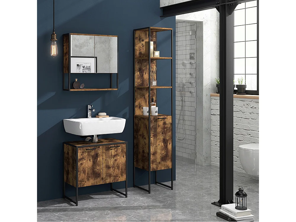 Meuble salle de bain bois antique 33x33x185 fyrk