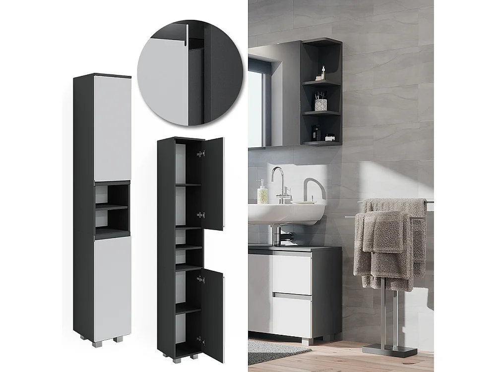 Badschrank weiß 30x30x190 j-shape