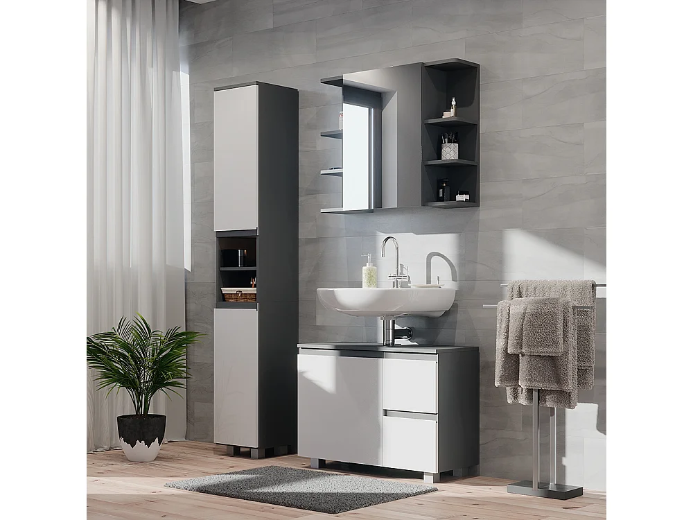 Badschrank weiß 30x30x190 j-shape