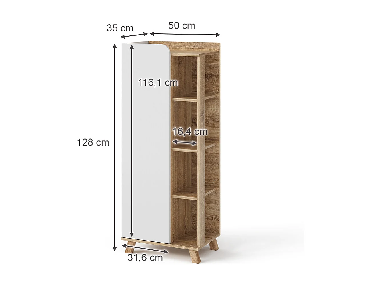 Armario mediano sonoma/blanco 50x35x128 karen