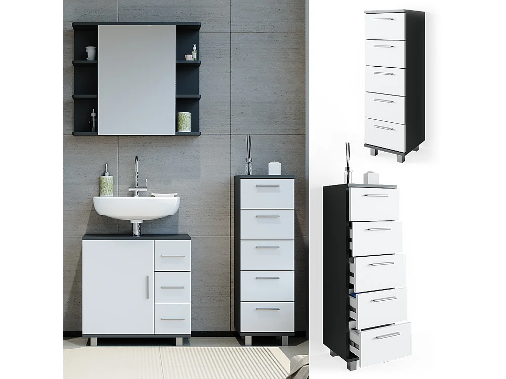 Meuble salle de bain anthracite 30x30x95 ilias