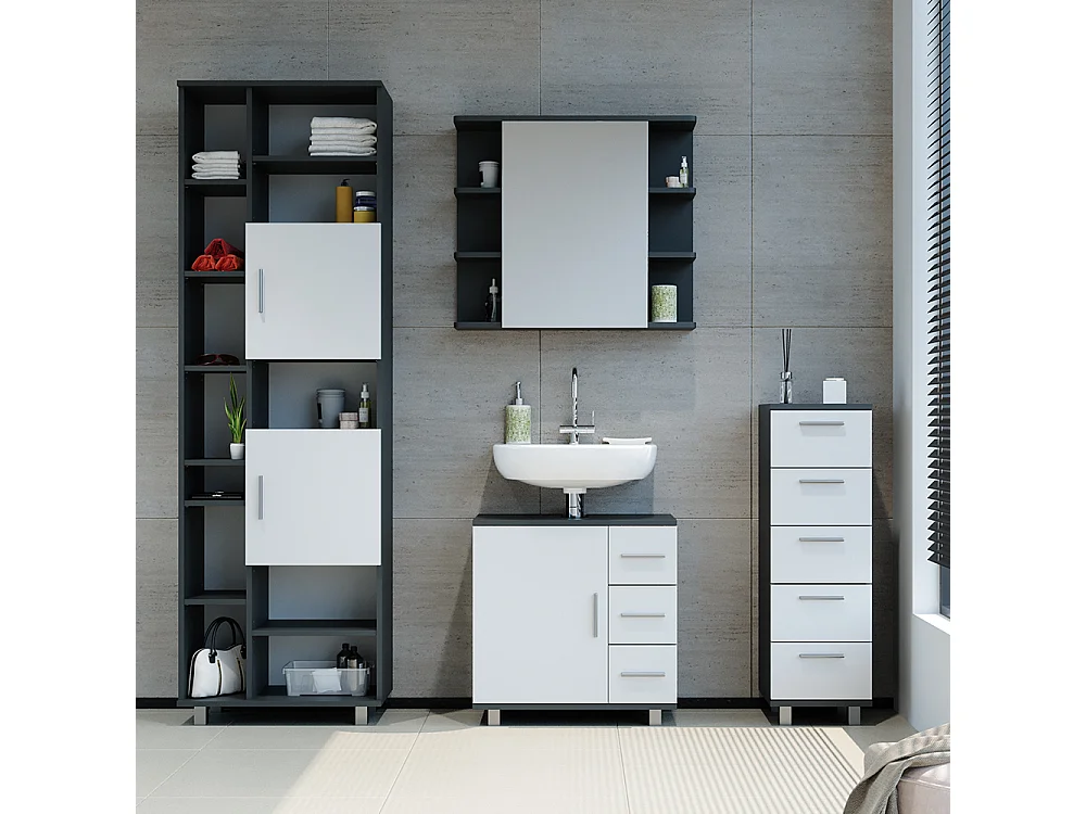 Meuble salle de bain anthracite 30x30x95 ilias