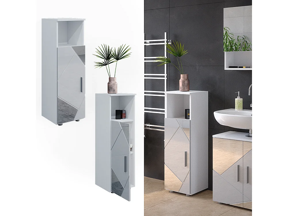 Meuble salle de bain blanc brillant avec inserts 30x30x95 irma