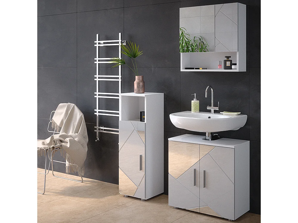 Meuble salle de bain blanc brillant avec inserts 30x30x95 irma