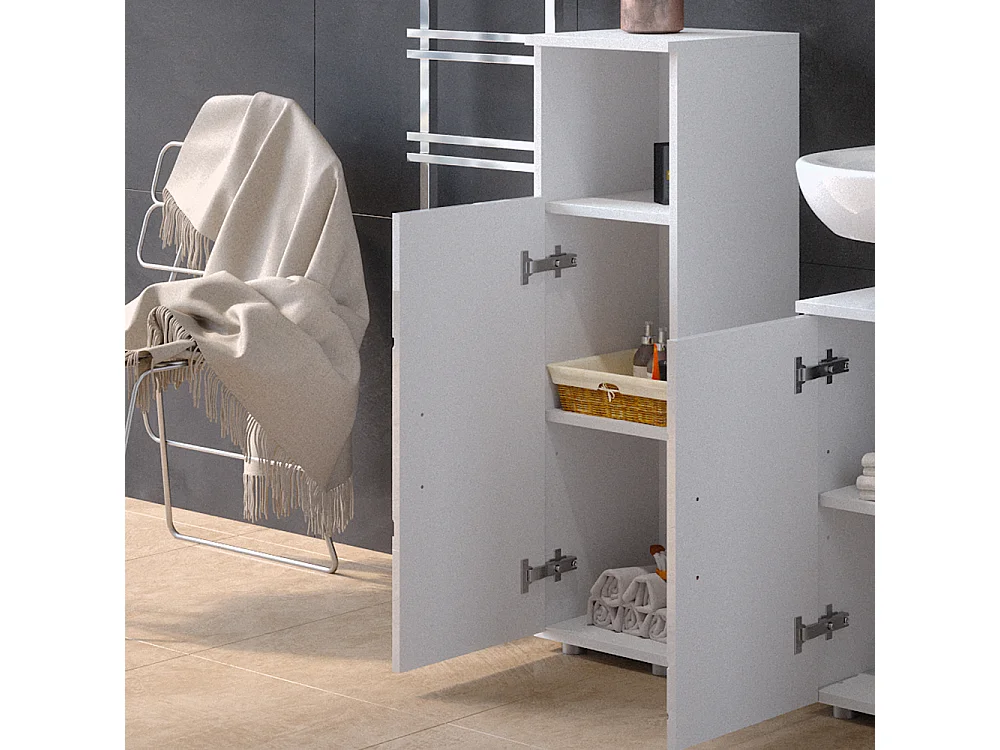 Meuble salle de bain blanc brillant avec inserts 30x30x95 irma