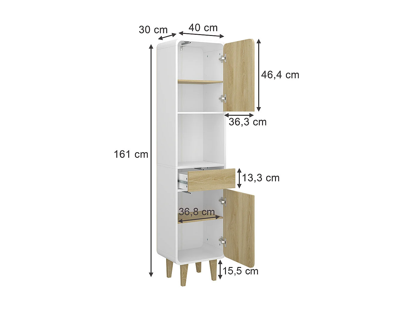 Meuble de salle de bain blanc/chêne 40x30x161 arla