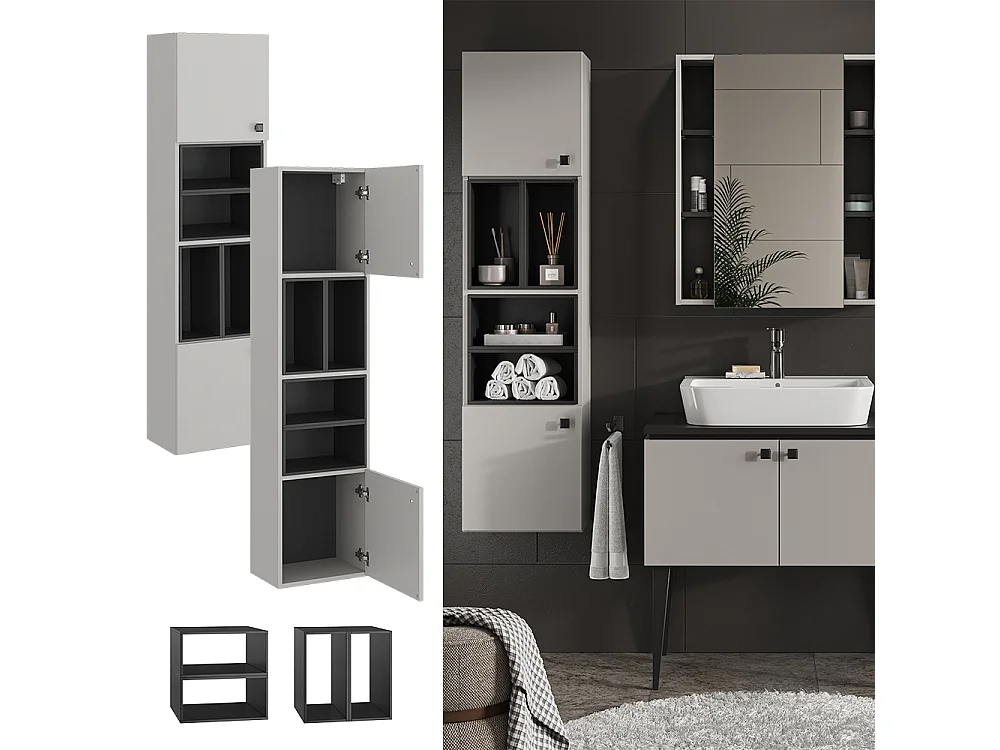 Meuble salle de bain gris 37.5x26x150 gerta