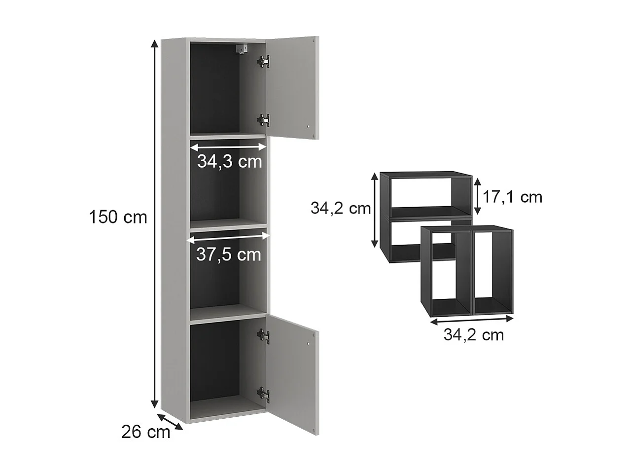 Meuble salle de bain gris 37.5x26x150 gerta