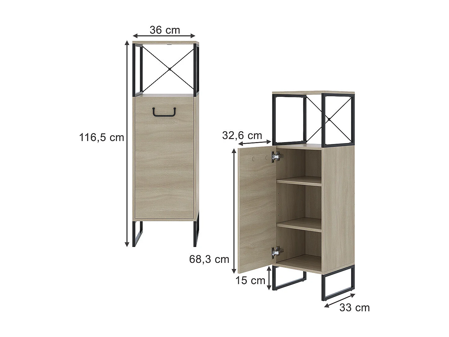 Mueble Midi roble/negro 36x33x116.5 vionna