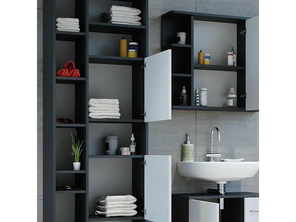 Badschrank anthrazit/weiß 60x30x190 ilias