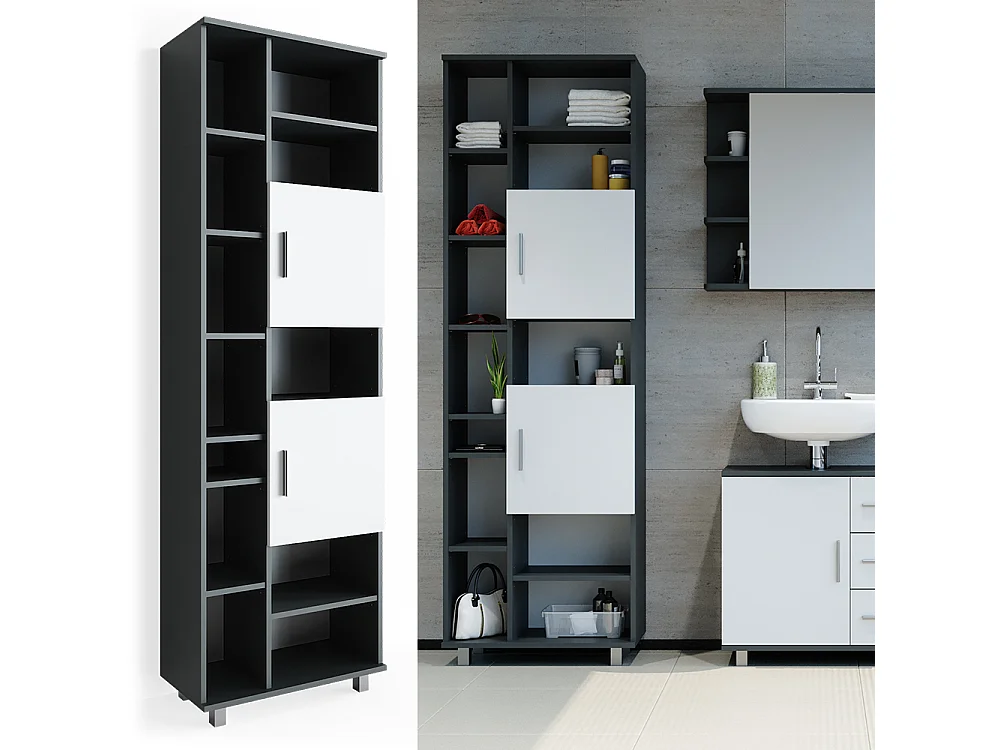 Meuble salle de bain anthracite/blanc 60x30x190 ilias