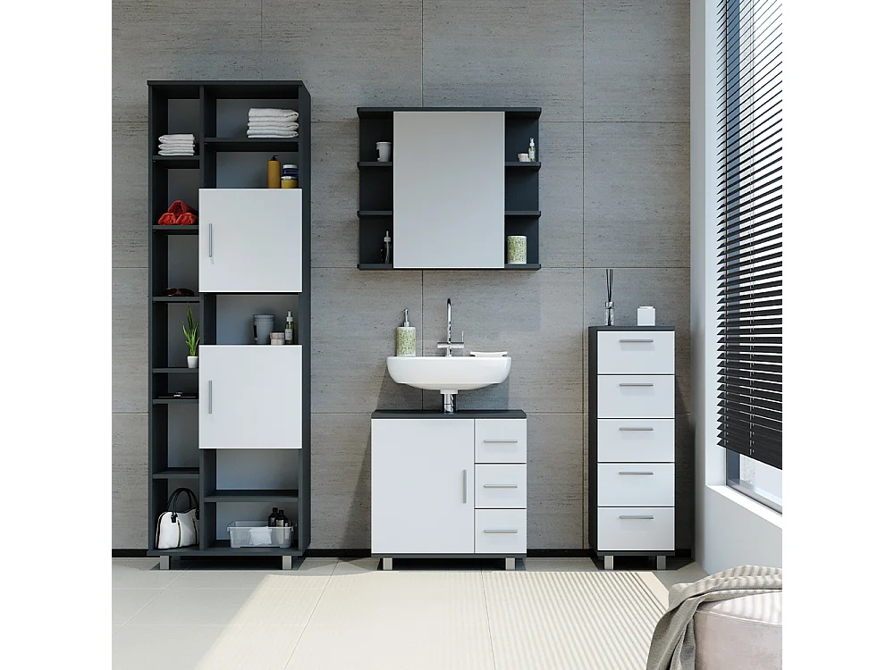 Meuble salle de bain anthracite/blanc 60x30x190 ilias