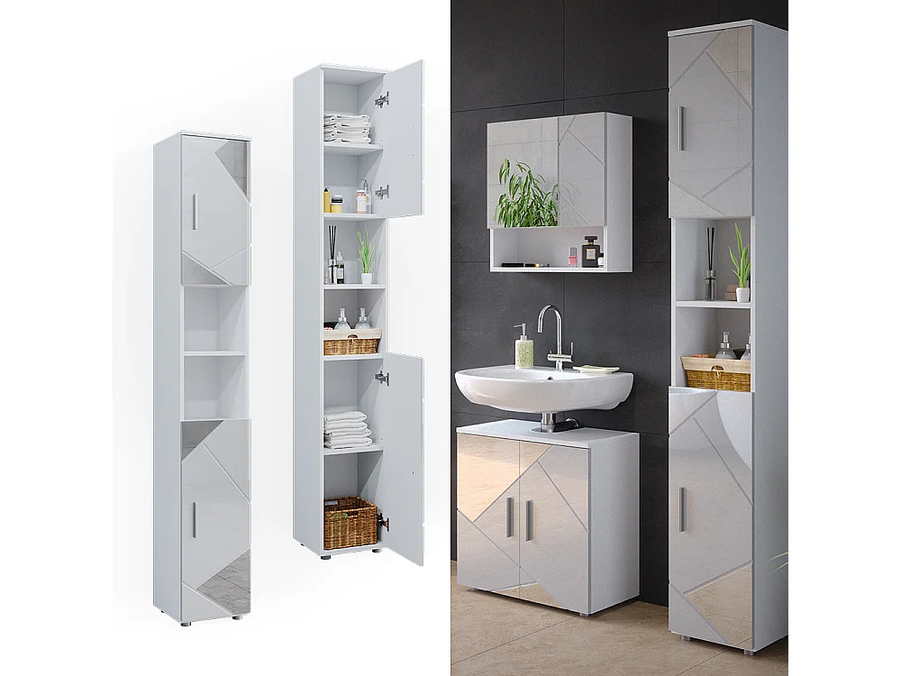 Meuble salle de bain blanc brillant avec inserts 30x30x192 irma