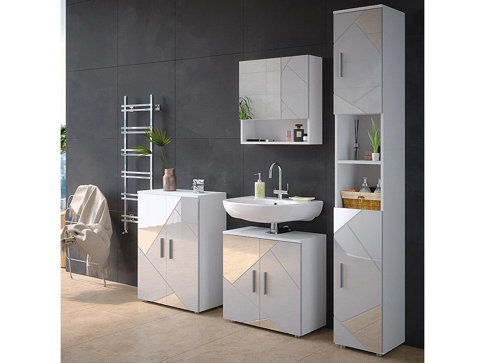 Meuble salle de bain blanc brillant avec inserts 30x30x192 irma