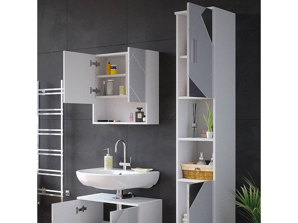 Meuble salle de bain blanc brillant avec inserts 30x30x192 irma