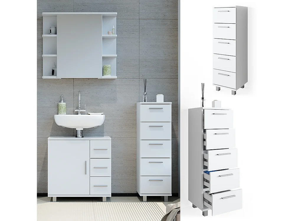 Meuble salle de bain blanc 30x30x95 ilias