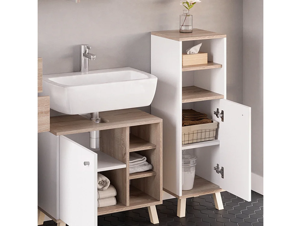 Meuble salle de bain blanc 30x30x95 senyo