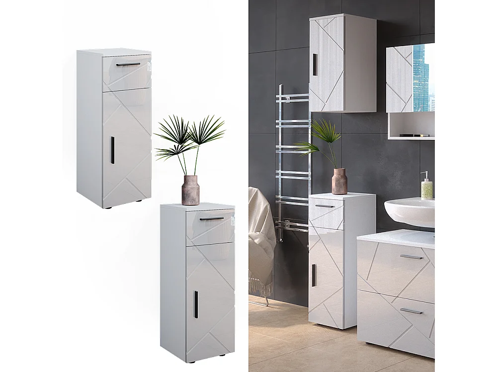 Meuble salle de bain blanc haute brillance 30x30x81 irma