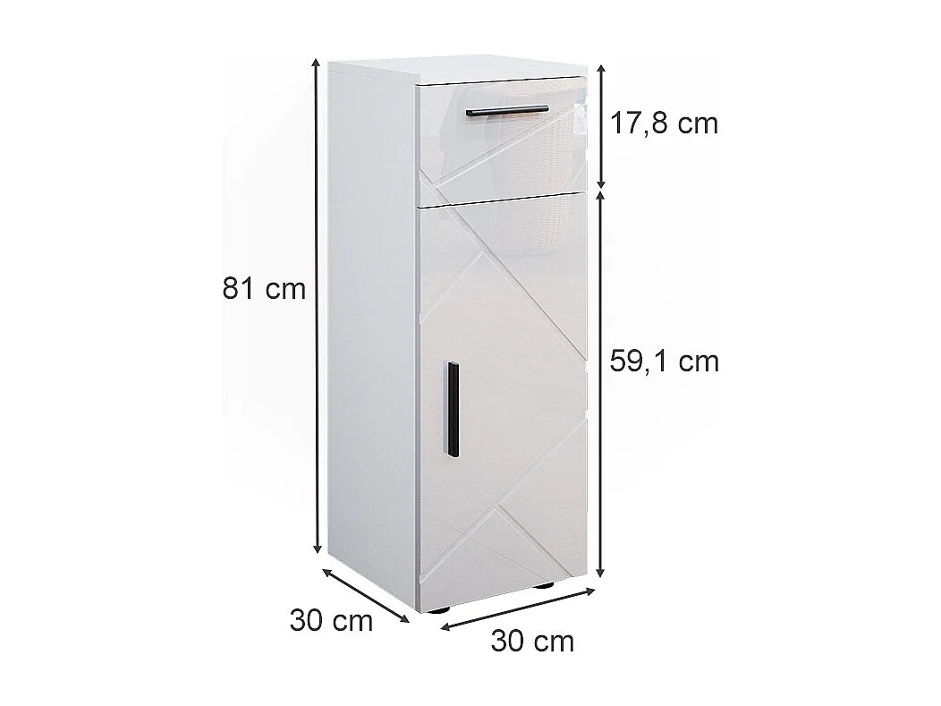 Meuble salle de bain blanc haute brillance 30x30x81 irma