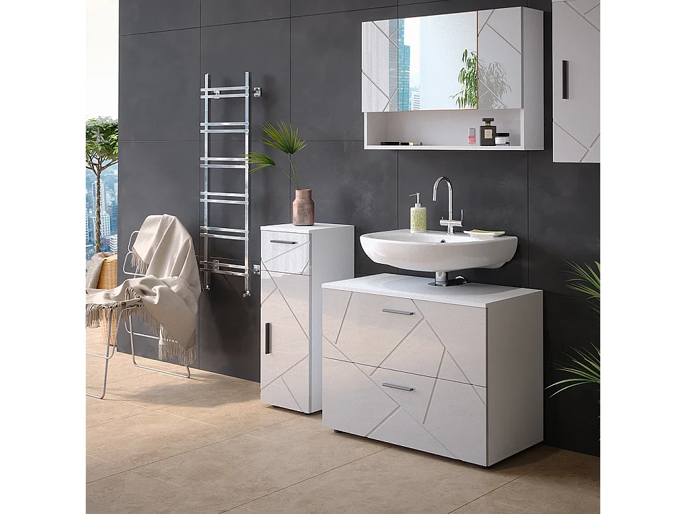 Meuble salle de bain blanc haute brillance 30x30x81 irma