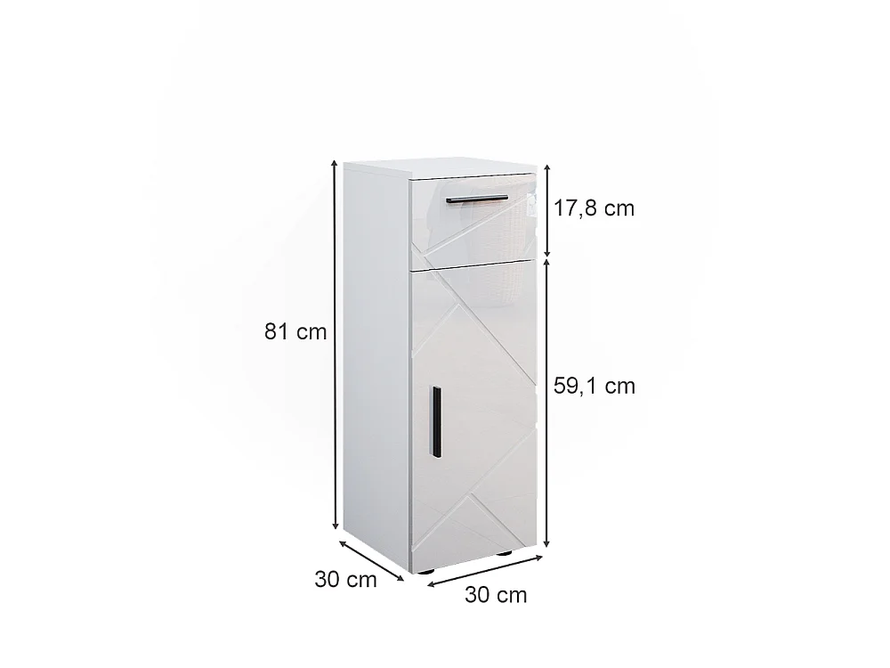 Halfhoge kast wit hoogglans 30x30x81 irma